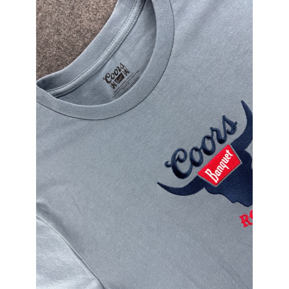 Coors Banquet Rodeo Bull Head Graphic T Shirt Grey L/G‎ Short Sleeve Tee NWOT